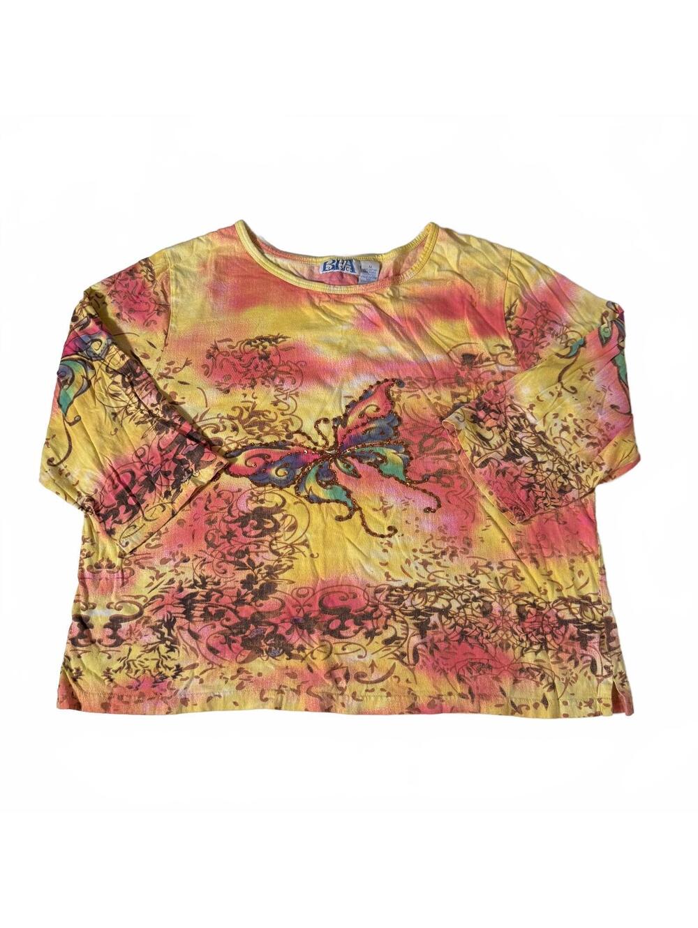 BFA Classics Vintage 1990s Y2K Butterfly T-Shirt 100% Cotton Rhinestone Blingy